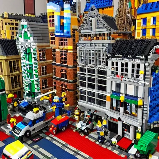 Image similar to large city lego set built entirely out of legos, very intricate and detailed, photorealistic