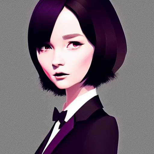 Prompt: young in black tuxedo, scornful, disdainful, muted colors, matte print, pastel colors, 2d, ultra highly detailed, smooth, sharp focus, digital art, digital painting, fan art, elegant, artstation, head is centered, by Ilya Kuvshinov