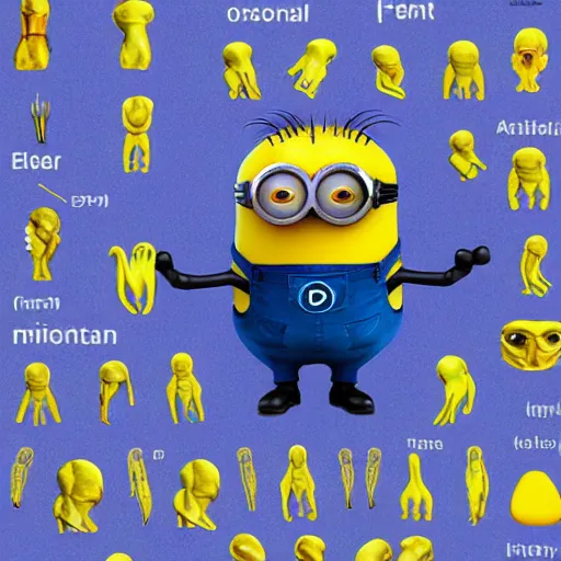 Image similar to A detailed biological anatomy of a minion, photorealistic, textbook, scientific