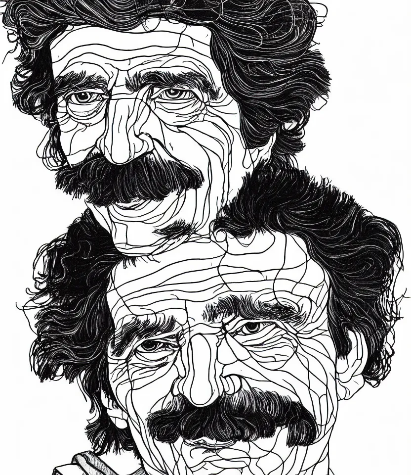 Image similar to detailed line art portrait of albert schweitzer, inspired by egon schiele. caricatural, minimalist, bold contour lines, musicality, soft twirls curls and curves, confident personality, raw emotion