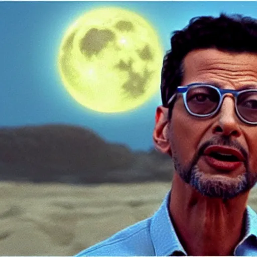 Prompt: Jeff Goldblum on all fours howling at the moon