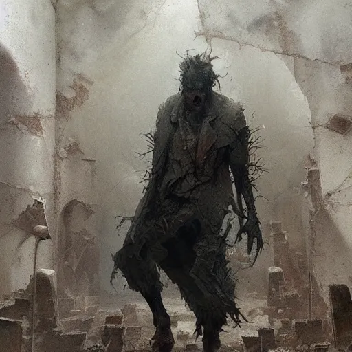 Image similar to sandman entering the decayed realm of his, arstation, by greg rutkowski, high detail, very realistic, cinematic lighting