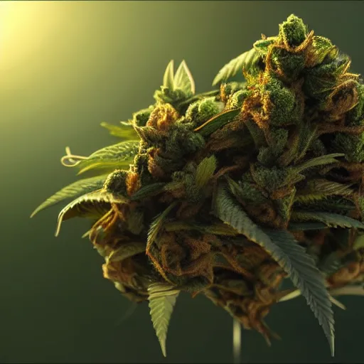 Prompt: marijuana bud as medusa, weta 8 k hyper realistic detailed cinematic still, volumetric lighting surreal photorealism