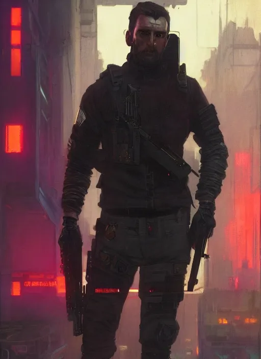 Prompt: Modern Stonewall Jackson. Cyberpunk assassin in tactical gear. blade runner 2049 concept painting. Epic painting by Craig Mullins and Alphonso Mucha. ArtstationHQ. painting with Vivid color. (rb6s, Cyberpunk 2077, matrix)