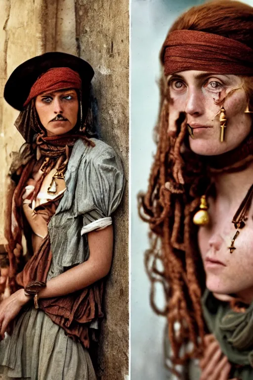 Image similar to Beautiful 19th Century Barbary Coast pirate female models with Ginger hair and Golden hooped earrings photography by Steve McCurry