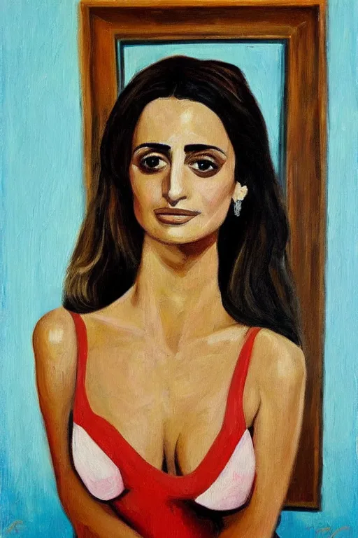 Prompt: oil painting, portrait of penelope cruz, artwork by picasso