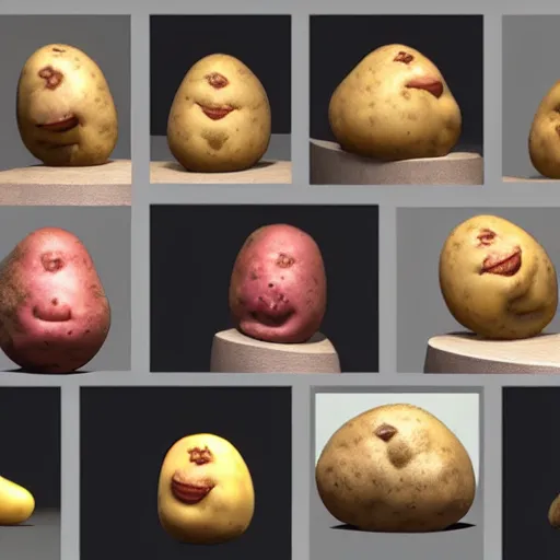 Image similar to montage of the potato in various situations where you'd expect to see a Prime Minister, ultra hd, artstation, award winning, hd, 4k