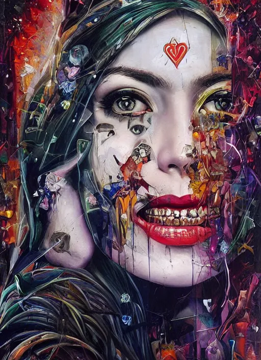 Image similar to gorgeous magic cult psychic woman smiling, third eye, subjective consciousness psychedelic, epic surrealism expressionism symbolism, story telling, iconic, dark robed, oil painting, symmetrical face, dark myth mythos, by Sandra Chevrier, Noriyoshi Ohrai masterpiece