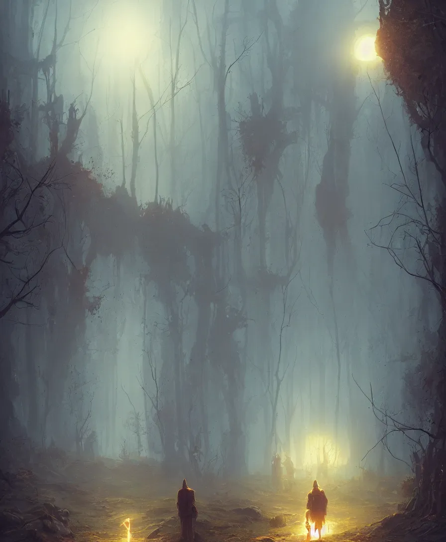 Image similar to afterlife, illustrated by Simon Stålenhag and Gaston Bussiere, 35mm lens, rule of third, beautiful volumetric lighting style atmosphere, intricate, ultra detailed, photorealistic, trending on artstation, 4k, 8k