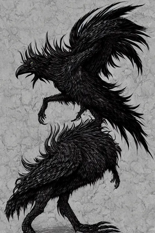 Image similar to raven monster, highly detailed, digital art, sharp focus, trending on art station, kentaro miura manga art style