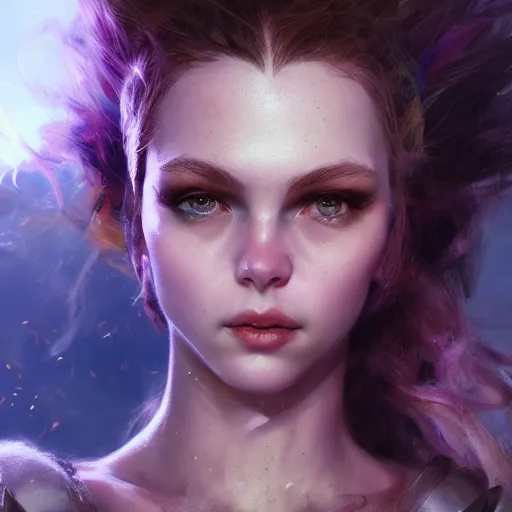 Image similar to beautiful fantasy girl protrait, epic, epic lighting, character portrait, james gurney, character concept style trending on artstation, detailed face, concept art, detailed, octane render cinematic, photo-realistic, 8k, high detailed