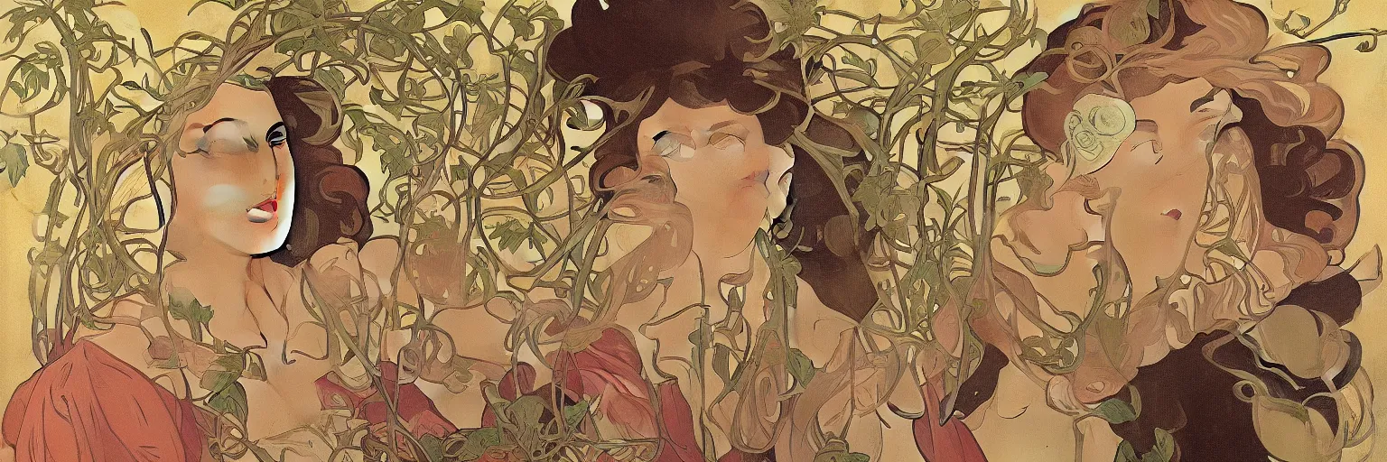 Prompt: Colab between alphonse mucha and Rene Magritte