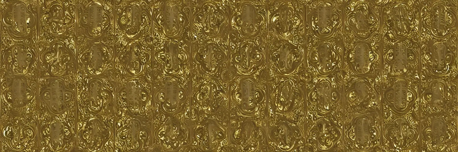 Image similar to seamless damask pattern of beautiful cybernetic baroque robot, beautiful baroque metallic face + body is clear plastic, inside organic robotic tubes and parts, damask pattern, front facing, wearing translucent baroque rain jacket, polished gold rococo frame + symmetrical composition + intricate details, hyperrealism, wet, reflections + by alfonse mucha, no blur