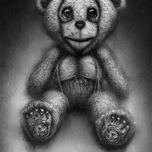 Image similar to michael karcz grunge drawing of a teddy bear . , in the style of corpse bride, loony toons style, horror themed, detailed, elegant, intricate, trending on artstation, 4k