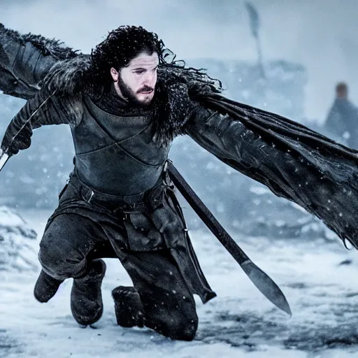 Image similar to Jon snow slaying a dragon