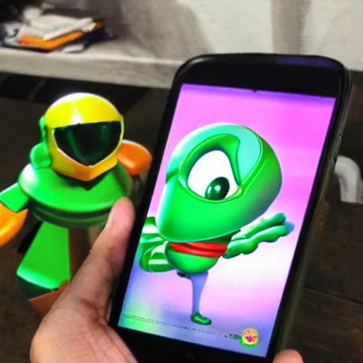 Prompt: “ ET fighting with Marvin the Martian over a phone”