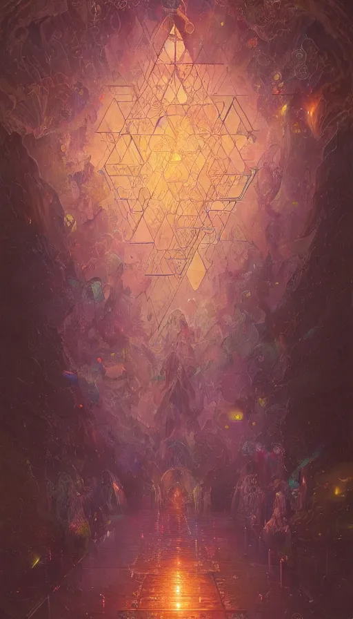 Image similar to inner schema of soul is an occult graph made of iridescent bubbles and golden triangles, trending on ArtStationHQ, hyperdetailed DnD painting by Dariusz Zawadski and Greg Rutkowski and James Gurney