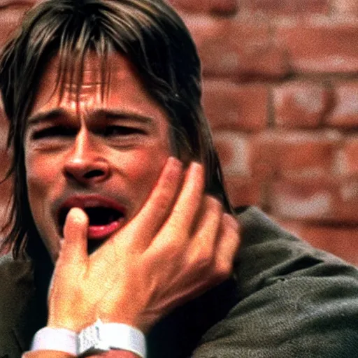 Prompt: Brad Pitt screaming at the end of the movie se7en