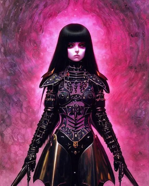 Image similar to portrait of beautiful cute goth girl in warhammer armor, art by kuvshinov ilya and wayne barlowe and gustav klimt and artgerm