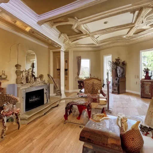 Prompt: a real estate home interior photo. a satanic ritual in the living room.