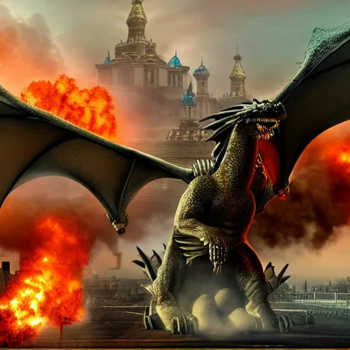 Prompt: photo of Dragon invasion of Moscow, ultra realistic, 8k,