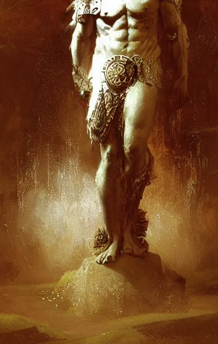 Image similar to zeus god, wearing thunder armor, greek ornamented armor, beksinski, ruan jia, weta workshop concept art