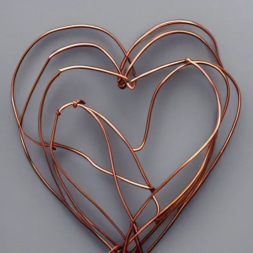 Prompt: photo of a beautiful organic sculpture made of copper wires and pipes in the shape of a human heart. studio lighting, high resolution