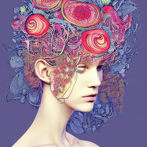 Image similar to the portrait of an unbelievably beautiful and sophisticated young woman made up of broccoli, an ultrafine detailed illustration by james jean, intricate linework, bright colors, final fantasy, behance contest winner, vanitas, angular, altermodern, unreal engine 5 highly rendered, global illumination, radiant light, detailed and intricate environment