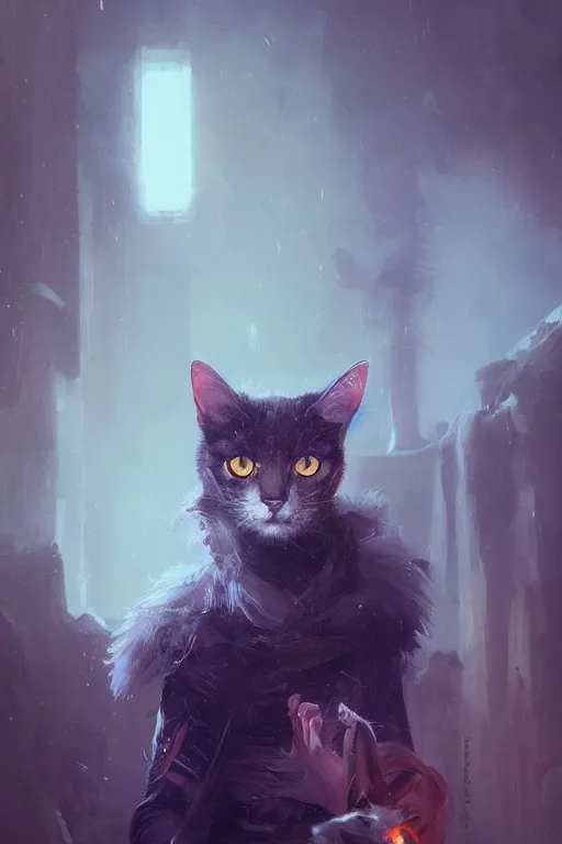 Image similar to A fancy portrait of an attractive cat girl by Greg Rutkowski, beeple, Sung Choi, Mitchell Mohrhauser, Maciej Kuciara, Johnson Ting, Maxim Verehin, Peter Konig, final fantasy, macro lens , 8k photorealistic, cinematic lighting, HD, high details, dramatic, dark atmosphere, trending on artstation