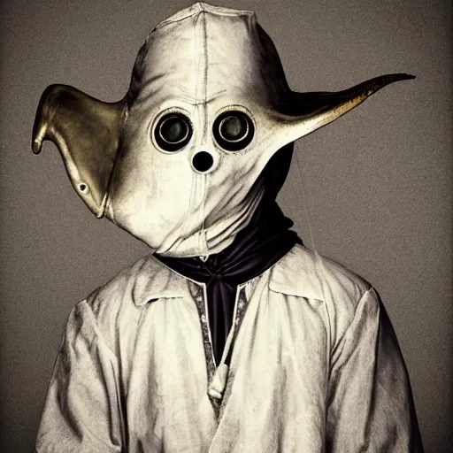 Image similar to teenage plague doctor yearbook photo. extremely lush lifelike detail. award - winning digital art by ansel adams, roger deakins, steichen. surreal scientific photoillustration, masterpiece, artstation, shutterstock polycount contest winner, biomorphic. child larva plague doctor