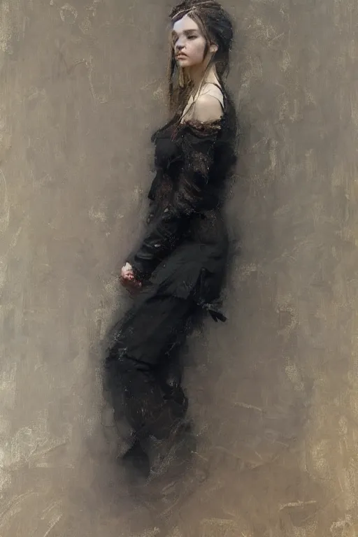 Image similar to Richard Schmid and Jeremy Lipking full length portrait painting of a young beautiful fantasy princess