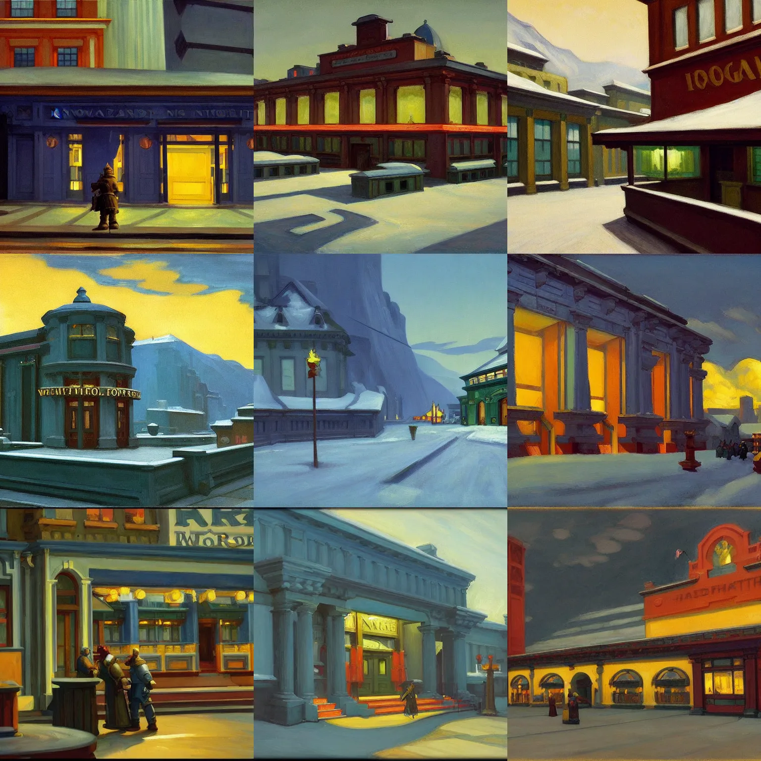 Prompt: ironforge painted by edward hopper, warcraft