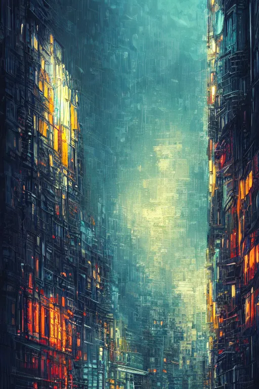Prompt: Alena Aenami, cybercity at night with buildings in the distance, puffy cloudy sky, intricate detail, water rushing into the streets, light and reflections, future, Trending on artstation