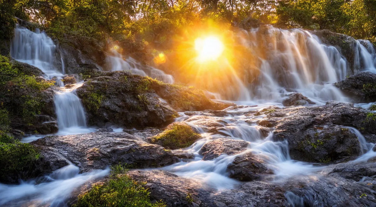 Image similar to Sunrise at the waterfall, photo