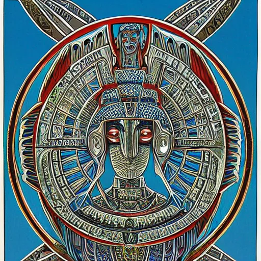 Prompt: aztec vishnu, symmetrical, alex gray