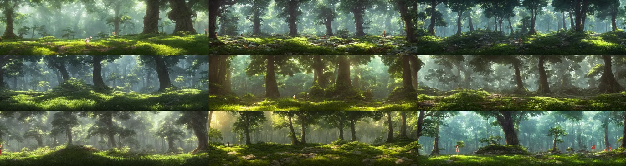 Prompt: a wholesome animation key shot of a cute forest landscape on near lake, studio ghibli, pixar and disney animation, sharp, rendered in unreal engine 5, anime key art by greg rutkowski, dramatic, dynamic lighting