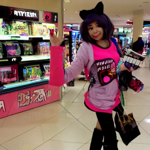 Prompt: Nyatasha Nyanners shopping at the mall for video games