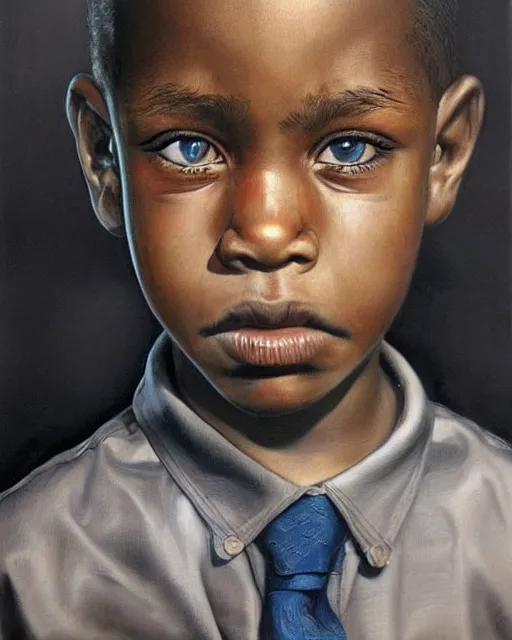 Prompt: portrait of a 7 year old child gang leader, dark, gritty, wearing a suit, criminal, very detailed eyes, hyperrealistic, beautiful, very detailed painting by Glenn Fabry, by Joao Ruas, by Artgerm