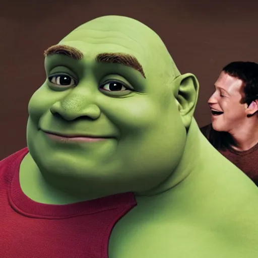 Image similar to mark zuckerberg and shrek wrestling