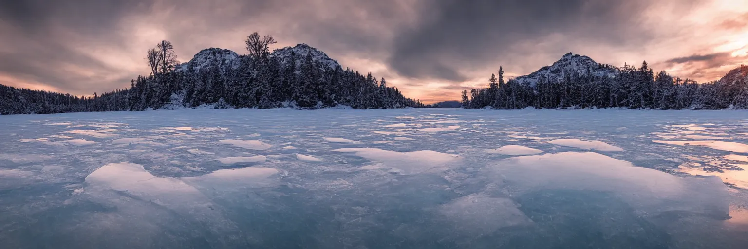 Image similar to amazing landscape photo of A gigantic monster trapped under the ice transparent frozen lake at sunset beautiful dramatic lighting