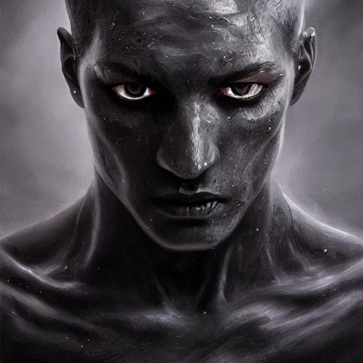 Image similar to a shadow in human form with deep purple eyes, a man completely dark, dark shadow, no color, with black magic powers, ultra realistic, 8 k, organic painting, matte painting, bold shapes, hard edges, street art, trending on artstation, by huang guangjian, gil elvgren, ruan jia, randy vargas, greg rutkowski