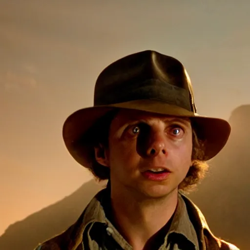 Image similar to Michael Cera as indiana jones in raiders of the lost ark, 8k resolution, full HD, cinematic lighting, award winning, anatomically correct