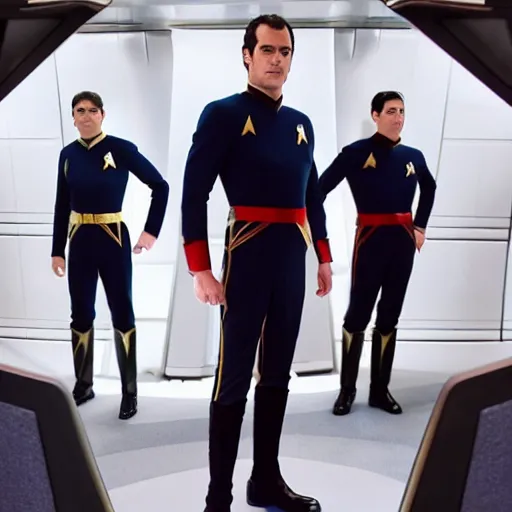 Image similar to a full body photograph of henry cavill as a star fleet captain from star trek next generation, full dress uniform, symmetrical face, extreme realism and detail, 8 k, completely framed, direct lighting, 3 5 mm photo, photorealistic, sharp focus