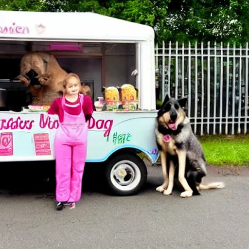 Image similar to dog selling ice cream from an ice cream van