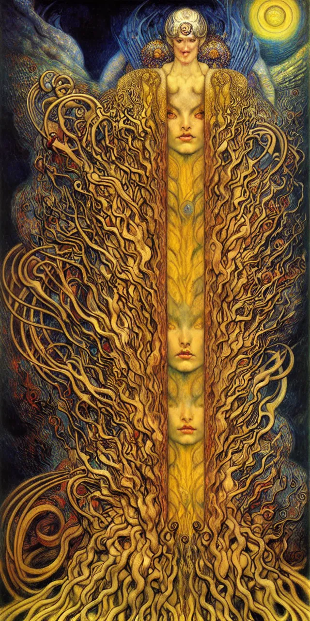 Image similar to Divine Chaos Engine by Karol Bak, Jean Delville, William Blake, Gustav Klimt, and Vincent Van Gogh, symbolist, visionary