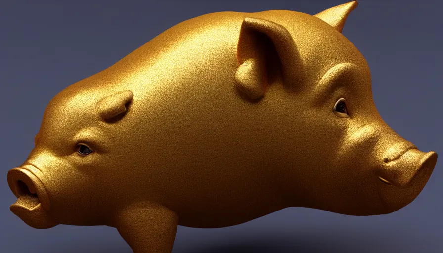 Image similar to Gold shiny pig, volumetric light, hyperdetailed, artstation, cgsociety, 8k