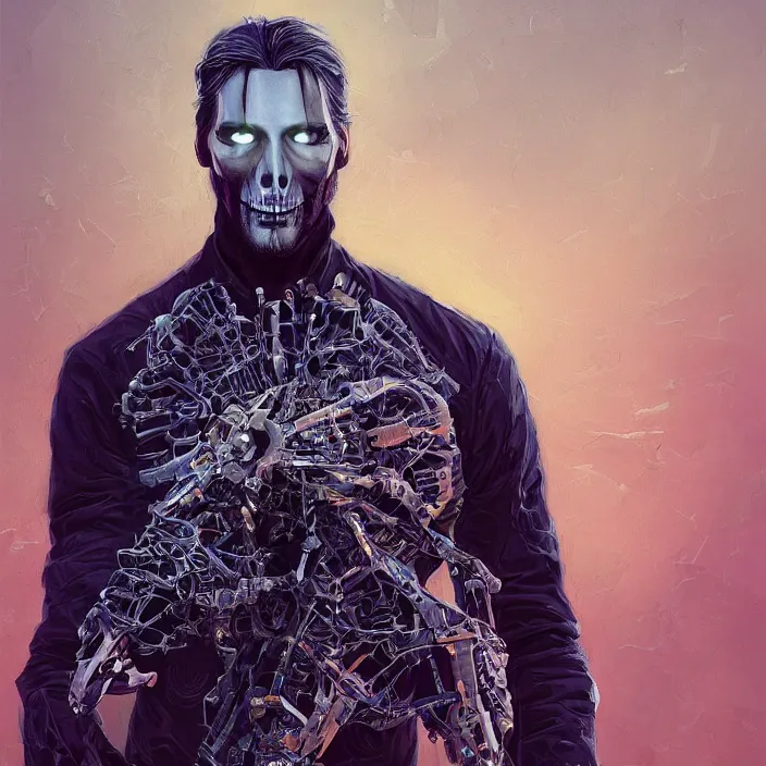 Image similar to portrait of keanu as skeleton. intricate abstract. intricate artwork. by Tooth Wu, wlop, beeple, dan mumford. octane render, trending on artstation, greg rutkowski very coherent symmetrical artwork. cinematic, hyper realism, high detail, octane render, 8k, iridescent accents