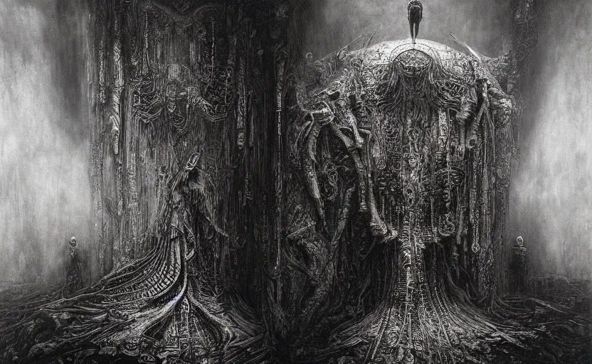 Image similar to cyberpunk dreaming by gustave dore and gustave moreau and beksinski and giger