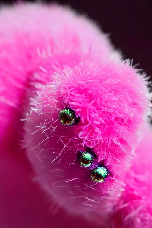 Image similar to high quality close-up photo pearlescent fluffy caterpillar! gorgeous highly detailed hannah yata elson peter cinematic pink lighting high quality low angle hd 8k sharp shallow depth of field