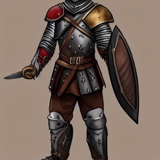 Prompt: character concept d & d young scarred captain knight with a steel breastplate, short brown hair and beard. straight nose, lean face and build. hyper detailed